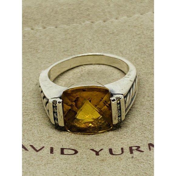 David Yurman Sterling Silver, Diamond and Citrine Deco Lemon Deco Ring 7.5 - Picture 1 of 8